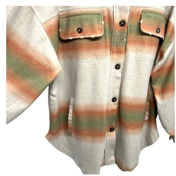 Free People Ruby Ombre Stripes Oversized Cotton Flannel Shacket Coat Women Large - Picture 8 of 13
